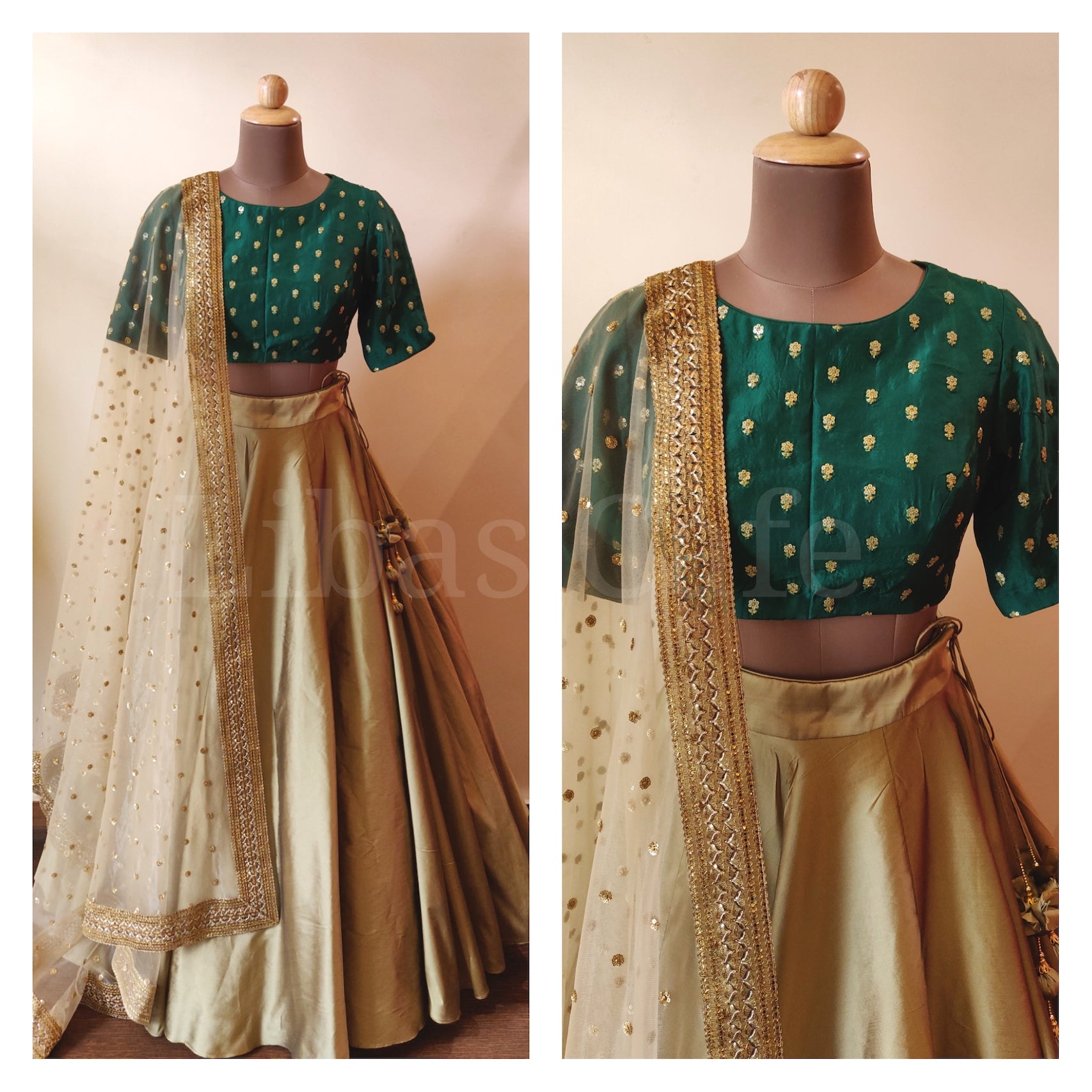 Bottle Green And Gold Lehenga